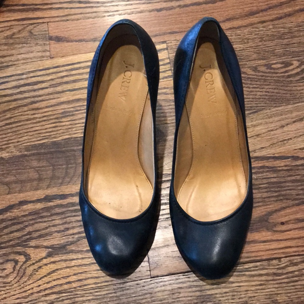 J. Crew Black Leather Round-Toe Heels